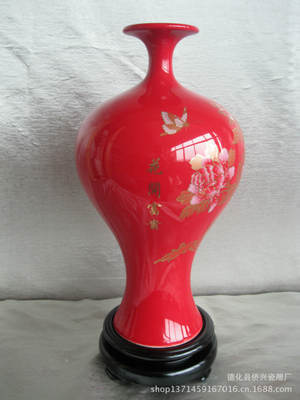 【中國紅牡丹美人瓶 陶瓷 全手工水墨畫 陶瓷花瓶 禮品 工藝品】價格,廠家,圖片,陶瓷工藝品,德化縣僑興瓷雕廠-
